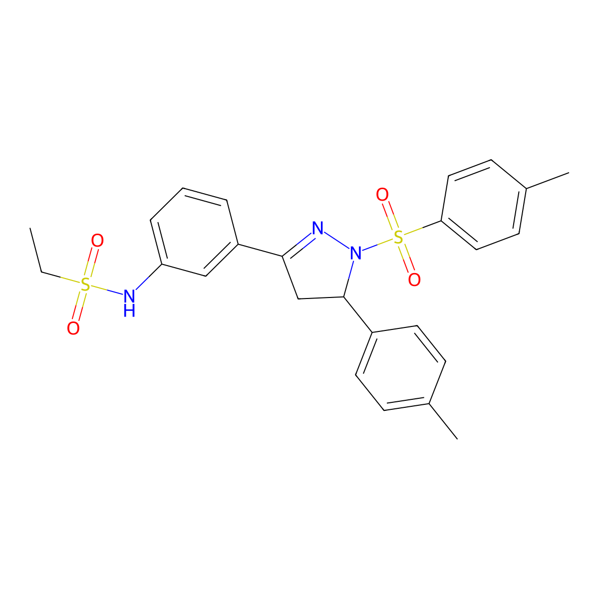 N-(3-(5-(p-tolyl)-1-tosyl-4,5-dihydro-1H-pyrazol-3-yl)phenyl)ethanesulfonamide molecular structure, CAS 851782-67-7