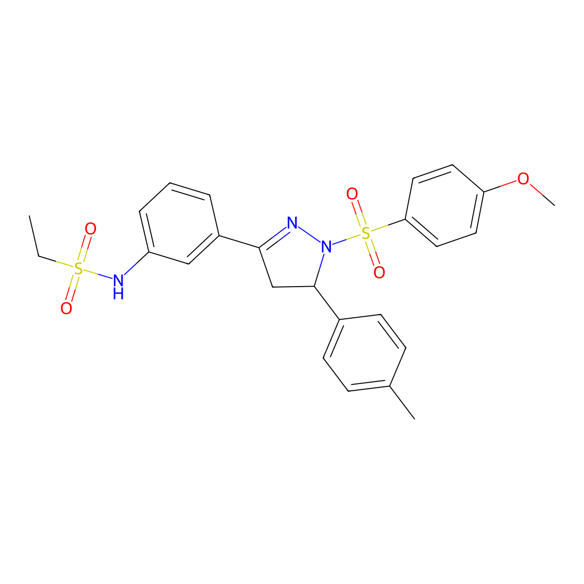 N-[3-[2-(4-methoxyphenyl)sulfonyl-3-(4-methylphenyl)-3,4-dihydropyrazol-5-yl]phenyl]ethanesulfonamide molecular structure, CAS 851782-68-8