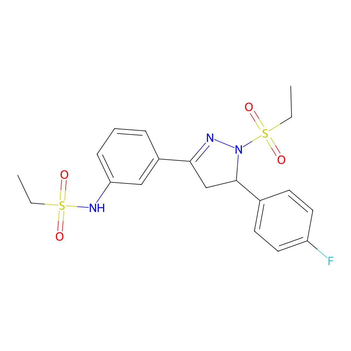 N-(3-(1-(ethylsulfonyl)-5-(4-fluorophenyl)-4,5-dihydro-1H-pyrazol-3-yl)phenyl)ethanesulfonamide molecular structure, CAS 851782-71-3