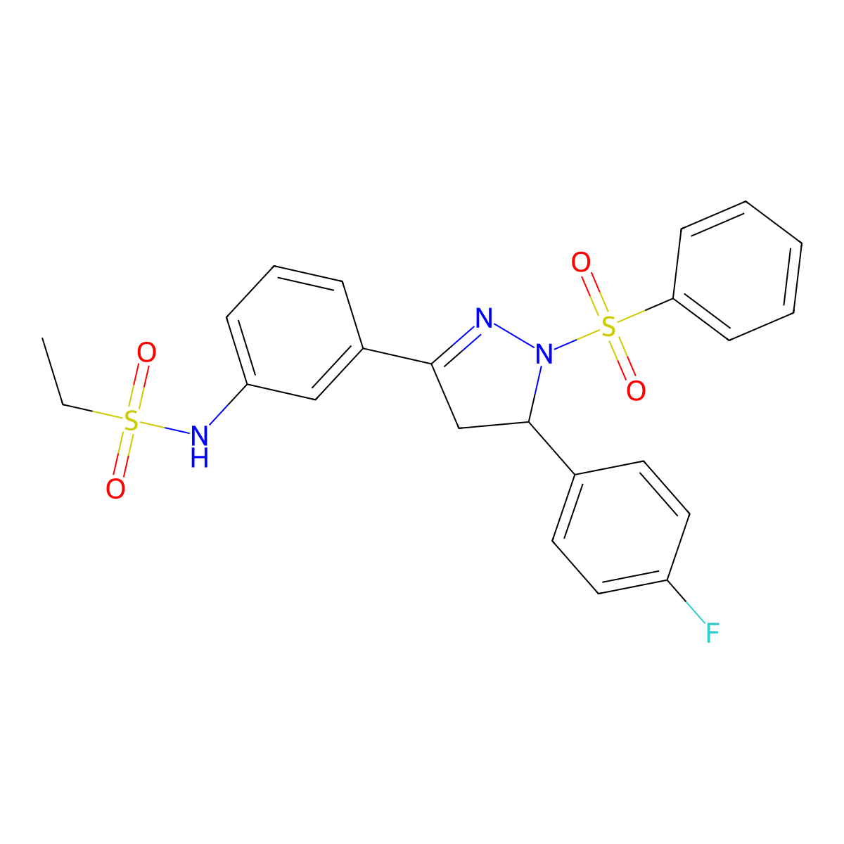 N-[3-[2-(benzenesulfonyl)-3-(4-fluorophenyl)-3,4-dihydropyrazol-5-yl]phenyl]ethanesulfonamide molecular structure, CAS 851782-73-5