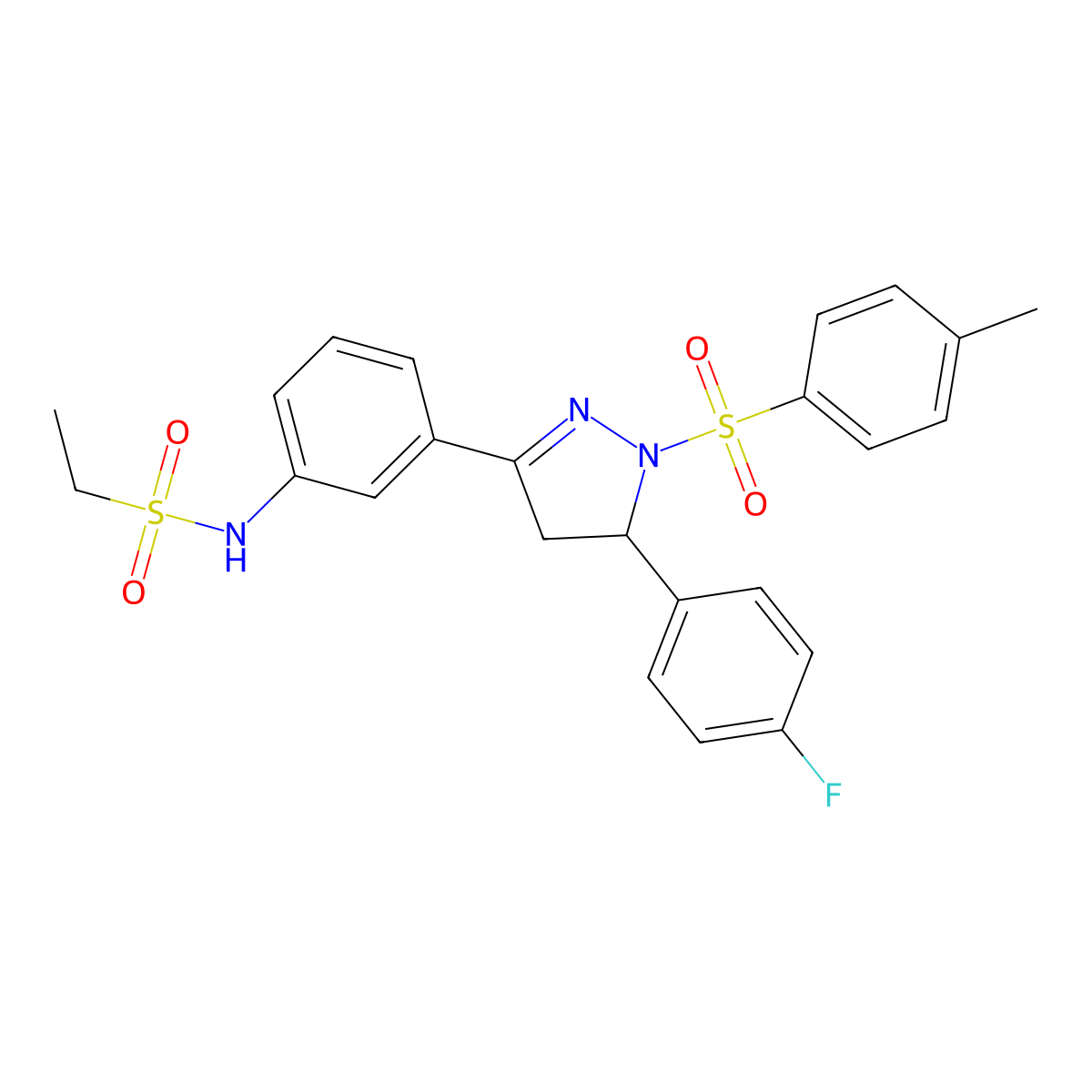 N-(3-(5-(4-fluorophenyl)-1-tosyl-4,5-dihydro-1H-pyrazol-3-yl)phenyl)ethanesulfonamide molecular structure, CAS 851782-74-6