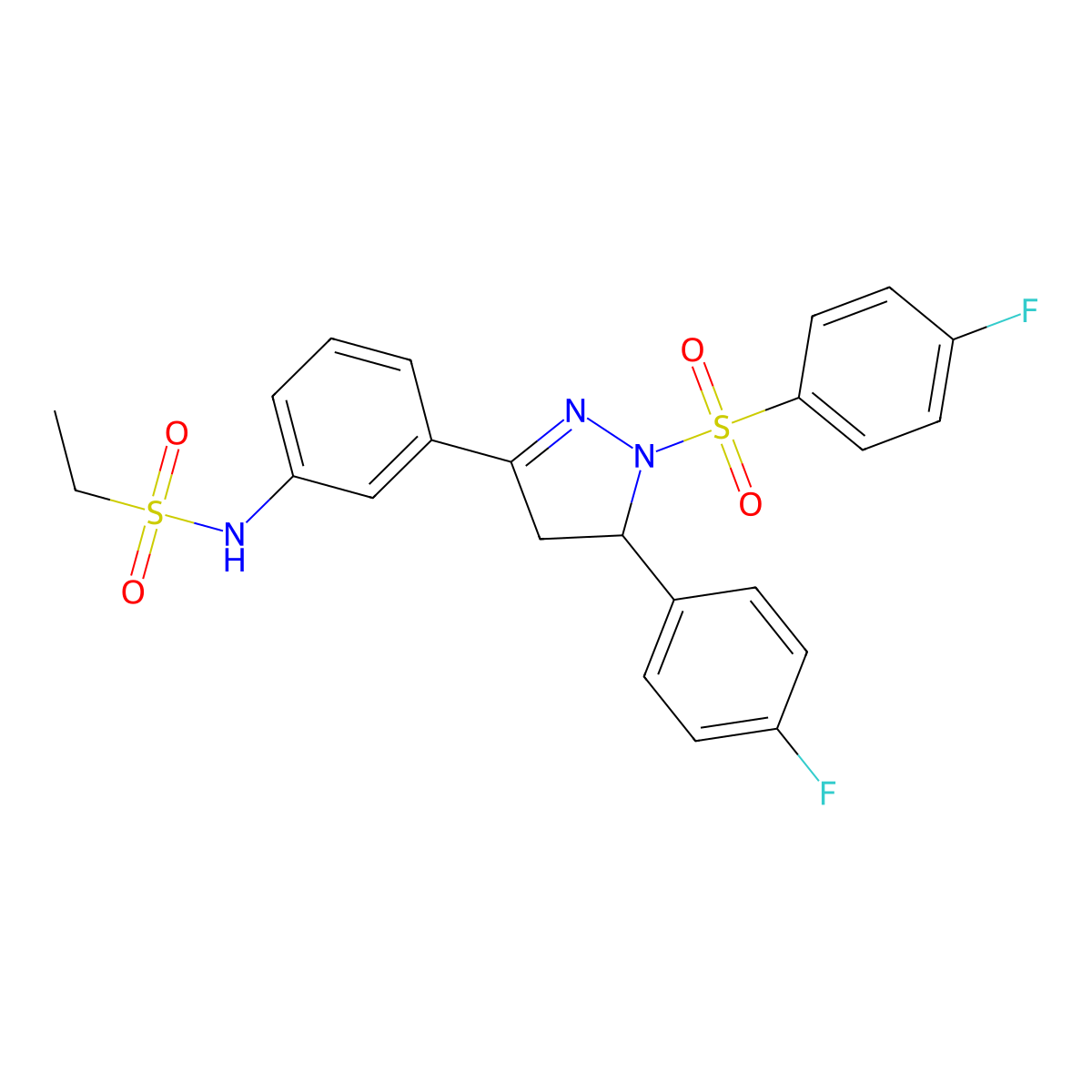N-(3-(5-(4-fluorophenyl)-1-((4-fluorophenyl)sulfonyl)-4,5-dihydro-1H-pyrazol-3-yl)phenyl)ethanesulfonamide molecular structure, CAS 851782-76-8
