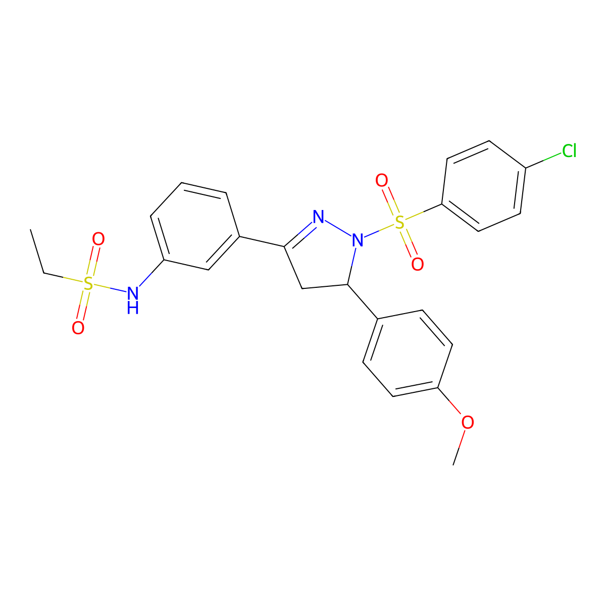 N-(3-(1-((4-chlorophenyl)sulfonyl)-5-(4-methoxyphenyl)-4,5-dihydro-1H-pyrazol-3-yl)phenyl)ethanesulfonamide molecular structure, CAS 851782-77-9