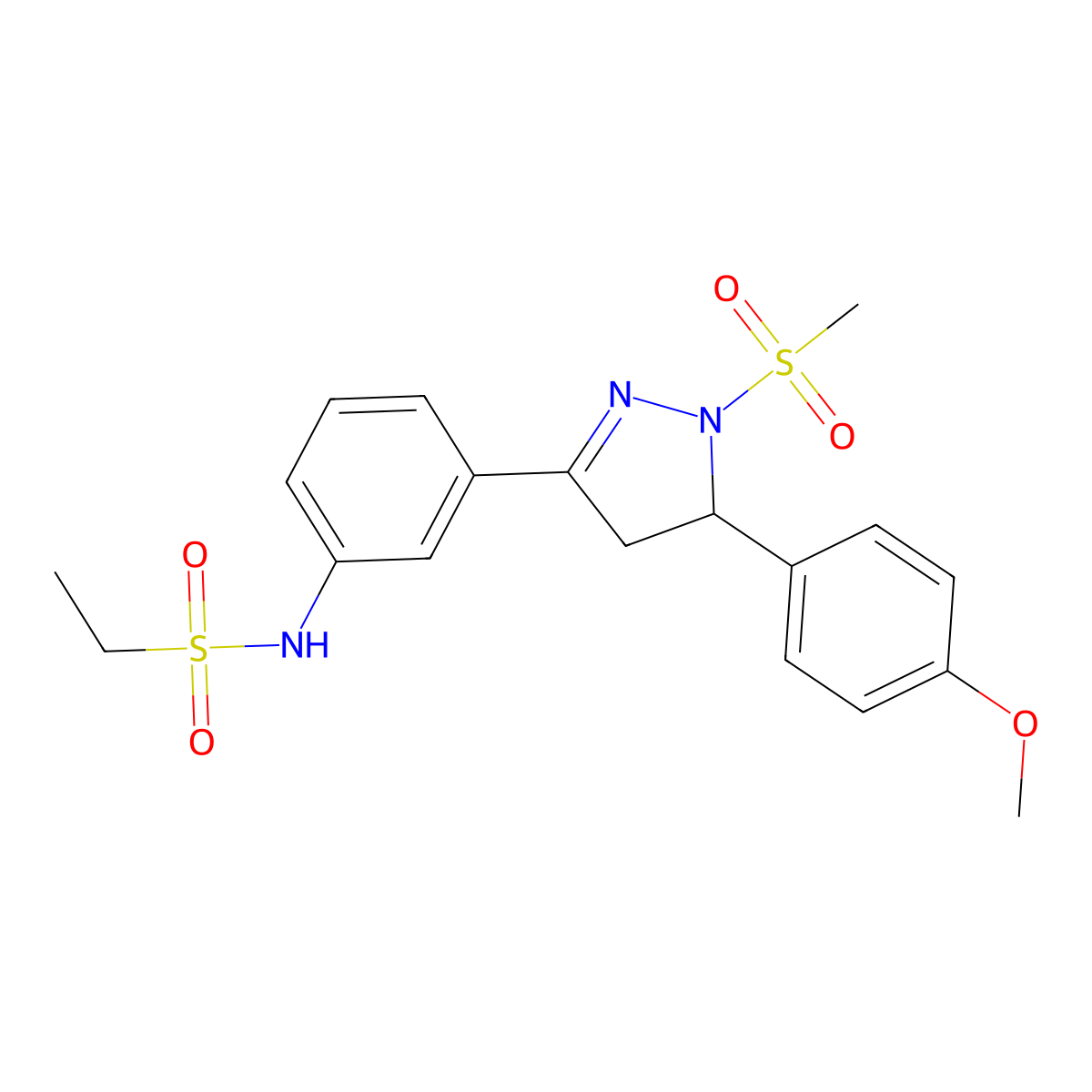 N-{3-[1-methanesulfonyl-5-(4-methoxyphenyl)-4,5-dihydro-1H-pyrazol-3-yl]phenyl}ethane-1-sulfonamide molecular structure, CAS 851782-79-1