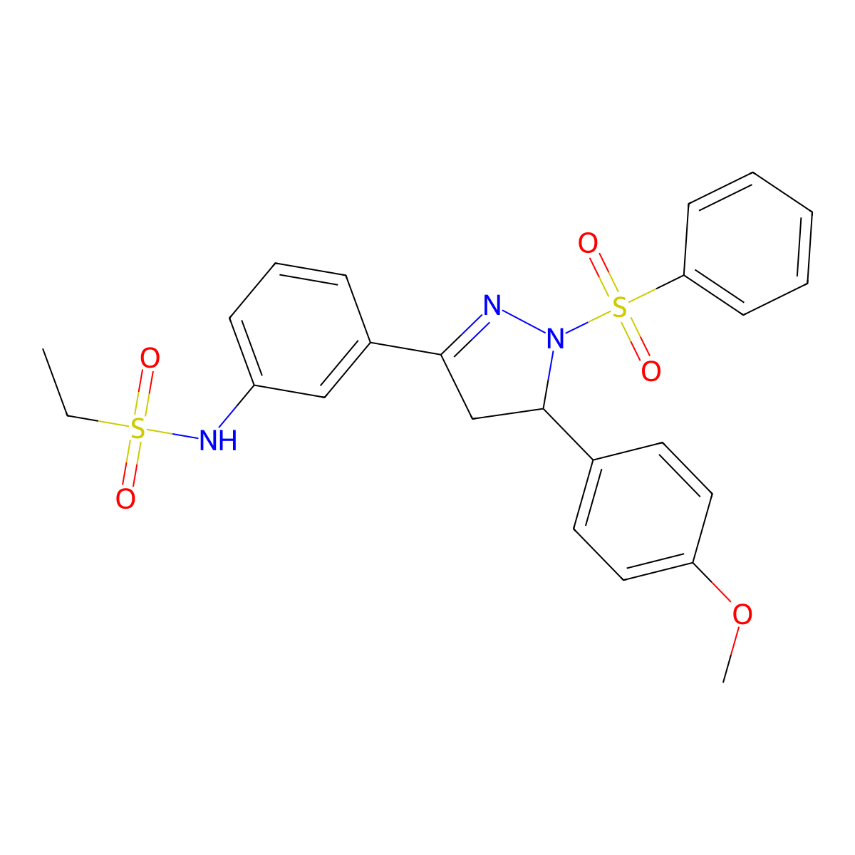 N-(3-(5-(4-methoxyphenyl)-1-(phenylsulfonyl)-4,5-dihydro-1H-pyrazol-3-yl)phenyl)ethanesulfonamide molecular structure, CAS 851782-80-4