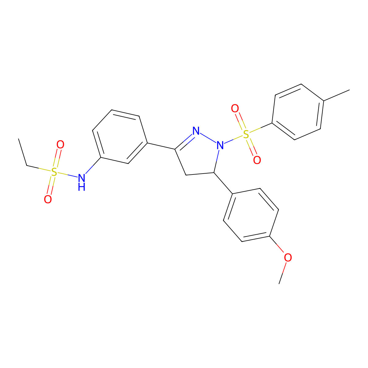N-(3-(5-(4-methoxyphenyl)-1-tosyl-4,5-dihydro-1H-pyrazol-3-yl)phenyl)ethanesulfonamide molecular structure, CAS 851782-81-5