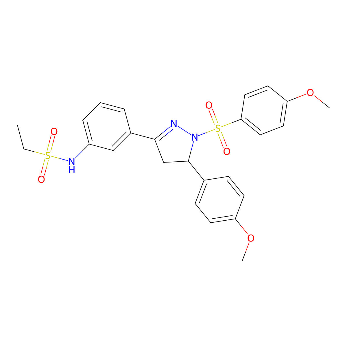 N-(3-(5-(4-methoxyphenyl)-1-((4-methoxyphenyl)sulfonyl)-4,5-dihydro-1H-pyrazol-3-yl)phenyl)ethanesulfonamide molecular structure, CAS 851782-82-6