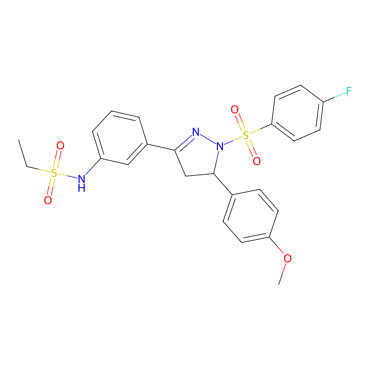 N-(3-(1-((4-fluorophenyl)sulfonyl)-5-(4-methoxyphenyl)-4,5-dihydro-1H-pyrazol-3-yl)phenyl)ethanesulfonamide molecular structure, CAS 851782-83-7