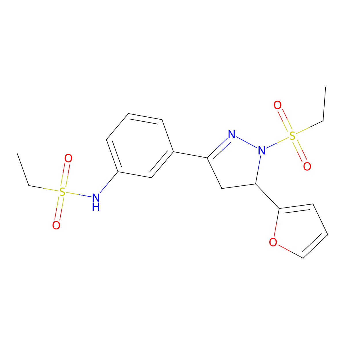 N-(3-(1-(ethylsulfonyl)-5-(furan-2-yl)-4,5-dihydro-1H-pyrazol-3-yl)phenyl)ethanesulfonamide molecular structure, CAS 851782-85-9