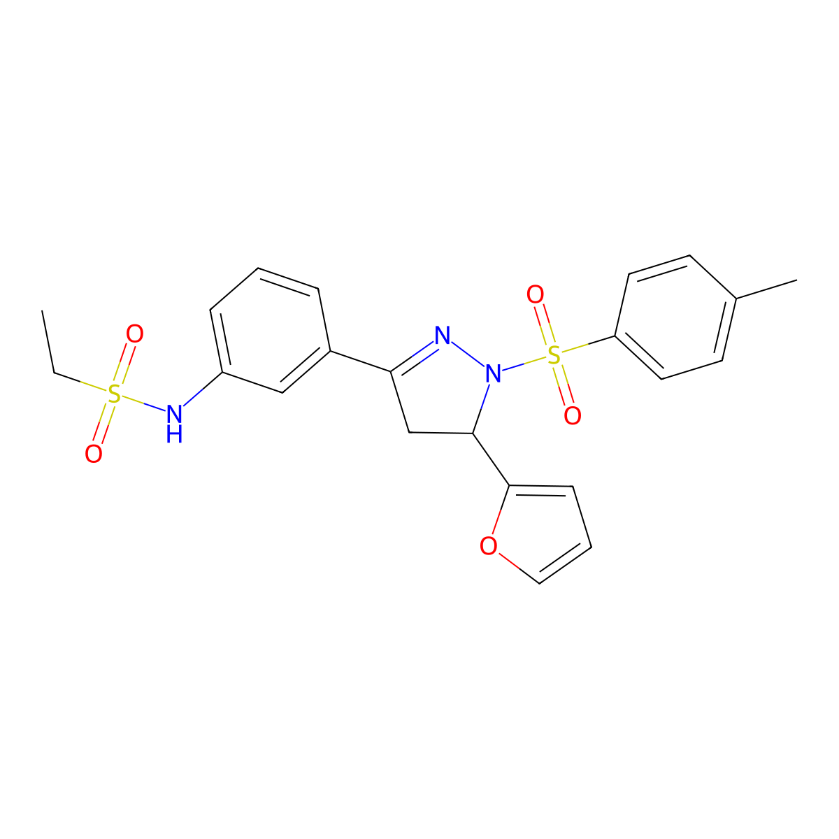 N-(3-(5-(furan-2-yl)-1-tosyl-4,5-dihydro-1H-pyrazol-3-yl)phenyl)ethanesulfonamide molecular structure, CAS 851782-89-3