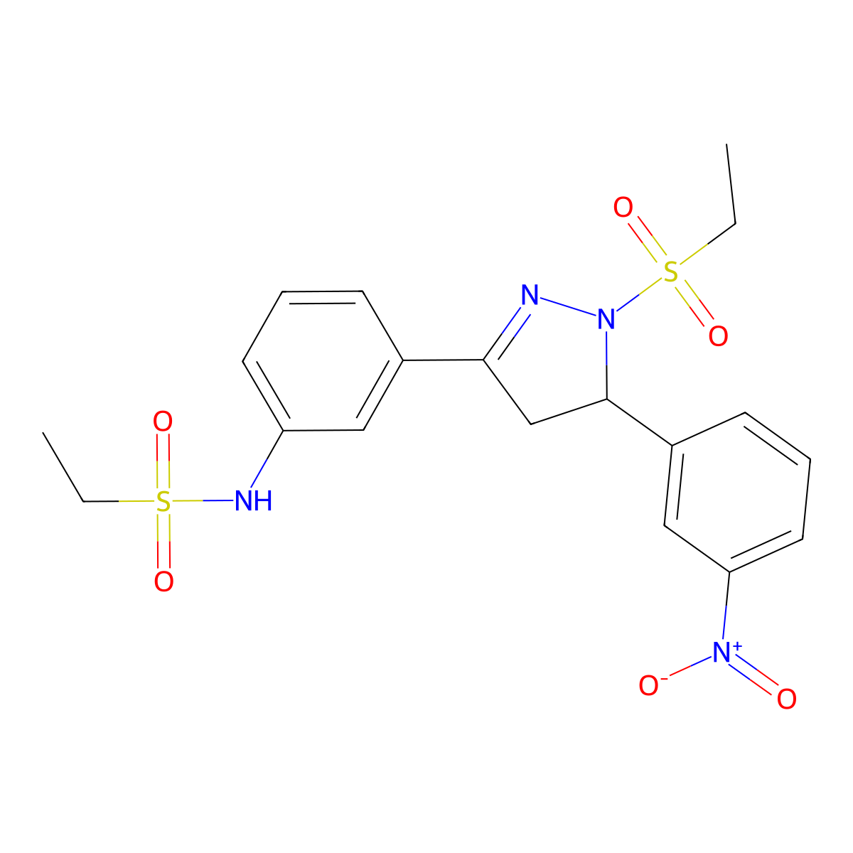 N-(3-(1-(ethylsulfonyl)-5-(3-nitrophenyl)-4,5-dihydro-1H-pyrazol-3-yl)phenyl)ethanesulfonamide molecular structure, CAS 851782-93-9