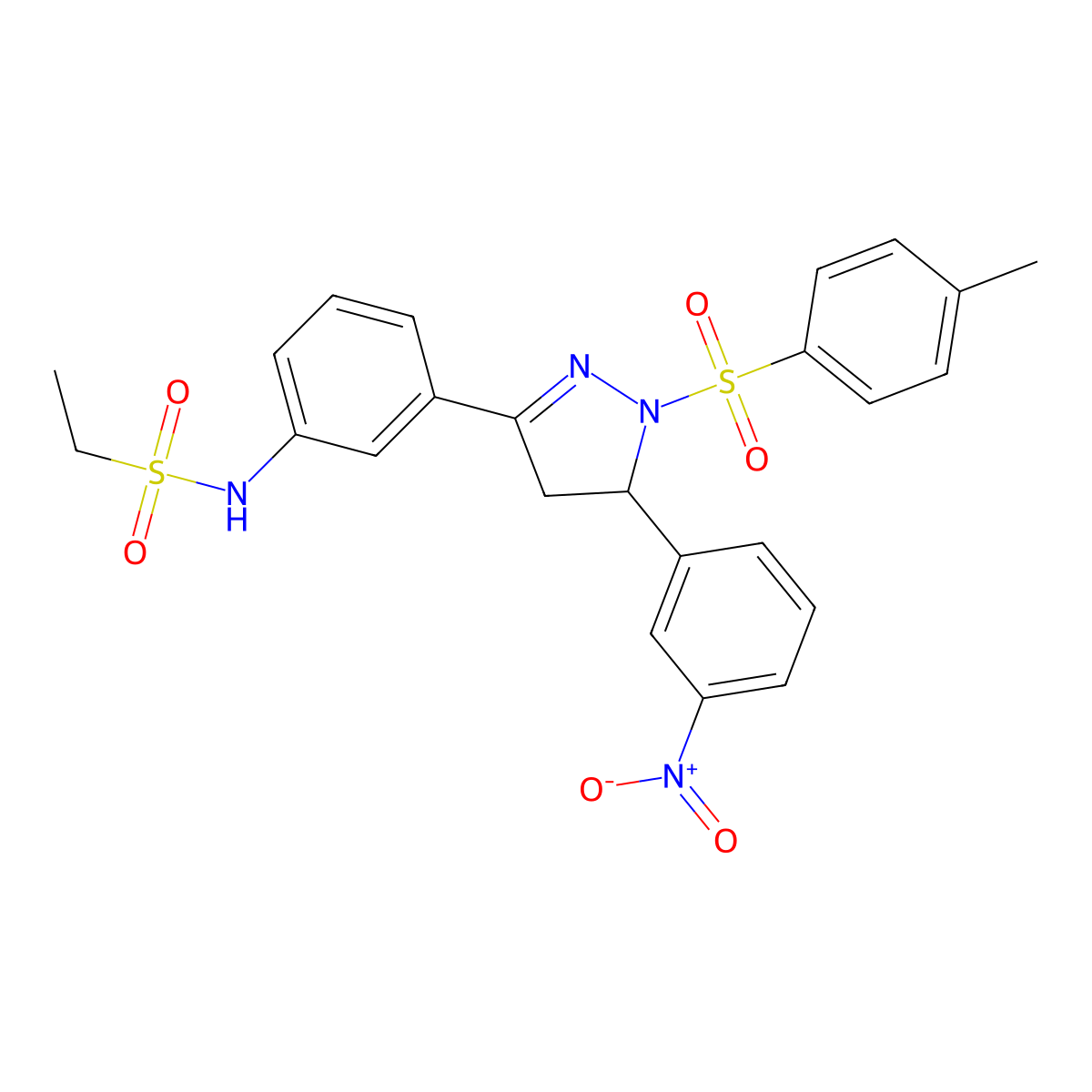 N-(3-(5-(3-nitrophenyl)-1-tosyl-4,5-dihydro-1H-pyrazol-3-yl)phenyl)ethanesulfonamide molecular structure, CAS 851782-96-2