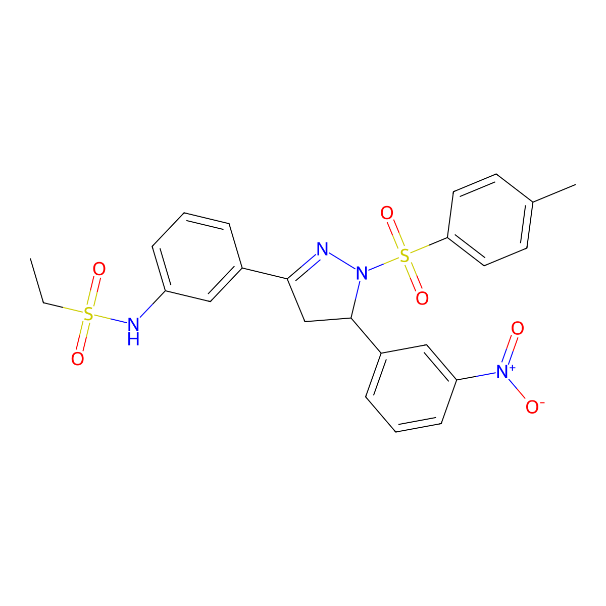 N-(3-(5-(3-nitrophenyl)-1-tosyl-4,5-dihydro-1H-pyrazol-3-yl)phenyl)ethanesulfonamide molecular structure, CAS 851782-96-2