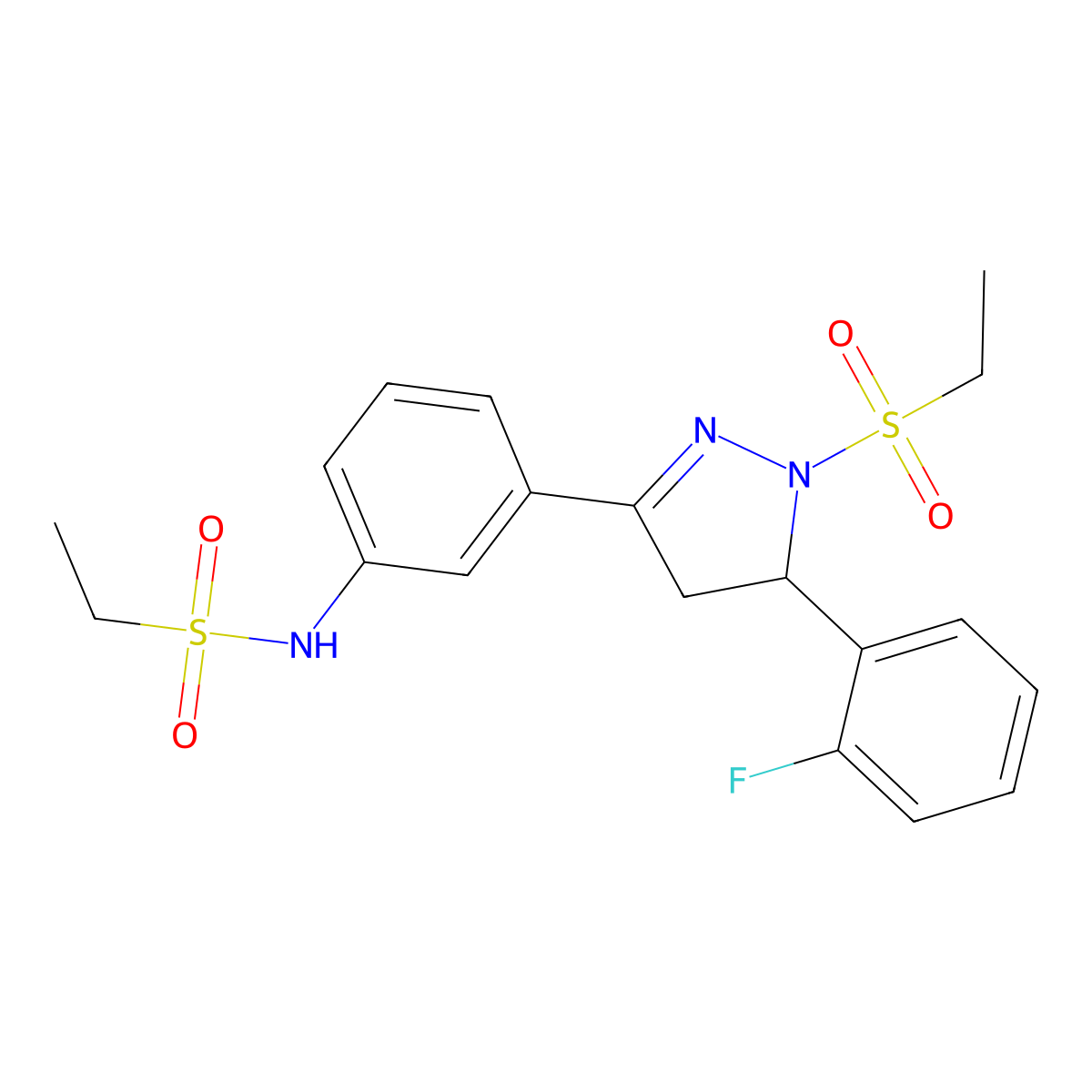 N-[3-[2-ethylsulfonyl-3-(2-fluorophenyl)-3,4-dihydropyrazol-5-yl]phenyl]ethanesulfonamide molecular structure, CAS 851783-00-1