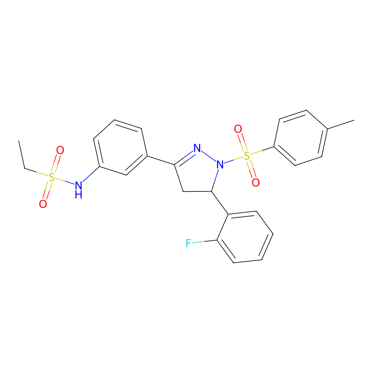 N-(3-(5-(2-fluorophenyl)-1-tosyl-4,5-dihydro-1H-pyrazol-3-yl)phenyl)ethanesulfonamide molecular structure, CAS 851783-03-4