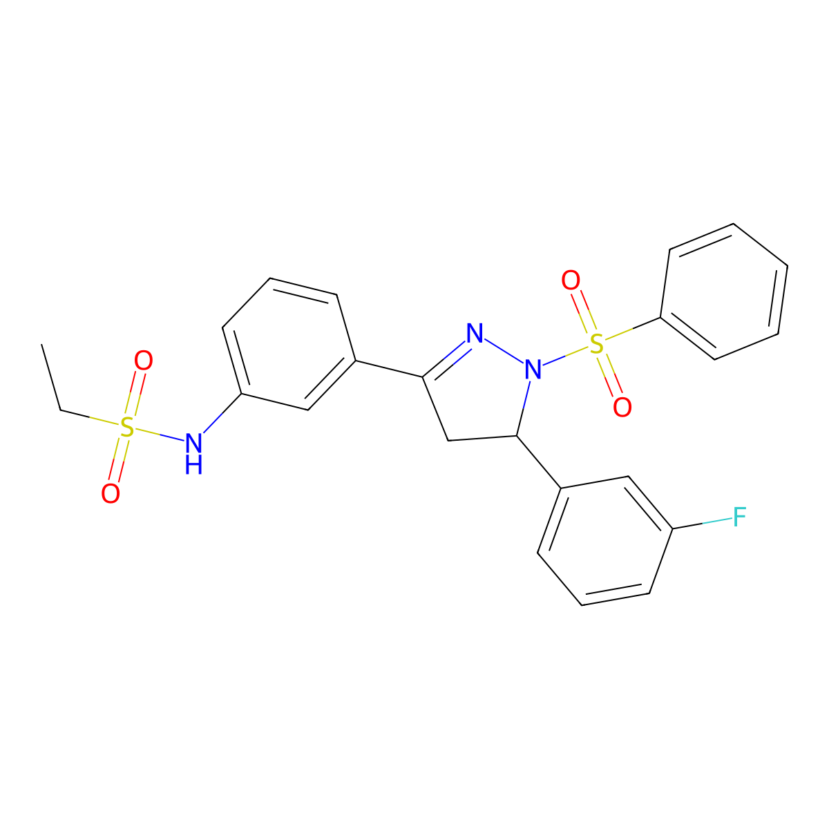 N-(3-(5-(3-fluorophenyl)-1-(phenylsulfonyl)-4,5-dihydro-1H-pyrazol-3-yl)phenyl)ethanesulfonamide molecular structure, CAS 851783-06-7