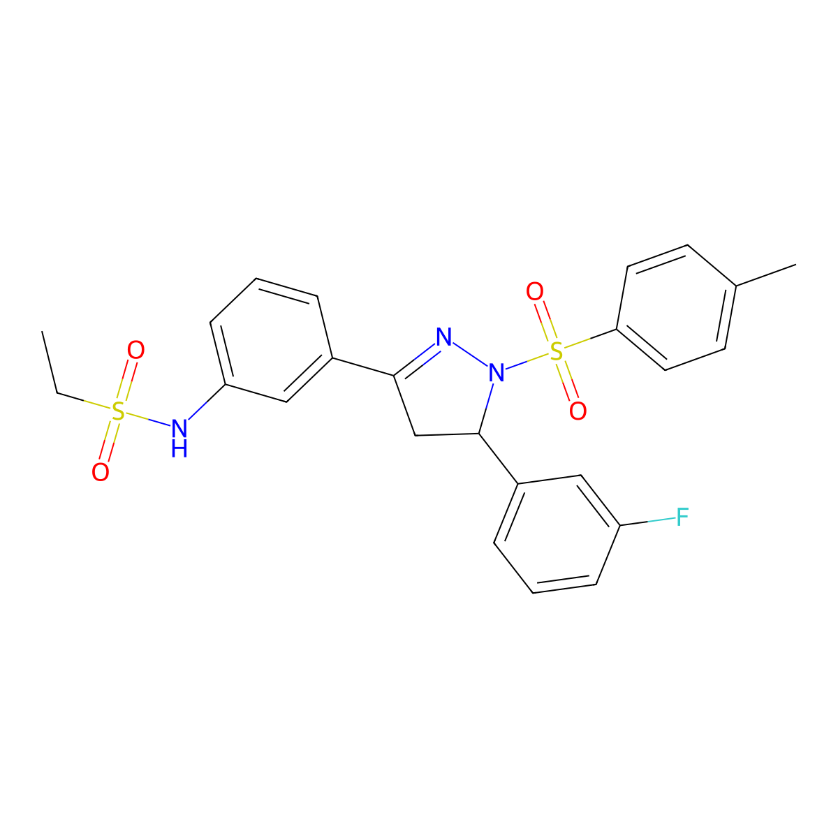 N-(3-(5-(3-fluorophenyl)-1-tosyl-4,5-dihydro-1H-pyrazol-3-yl)phenyl)ethanesulfonamide molecular structure, CAS 851783-07-8