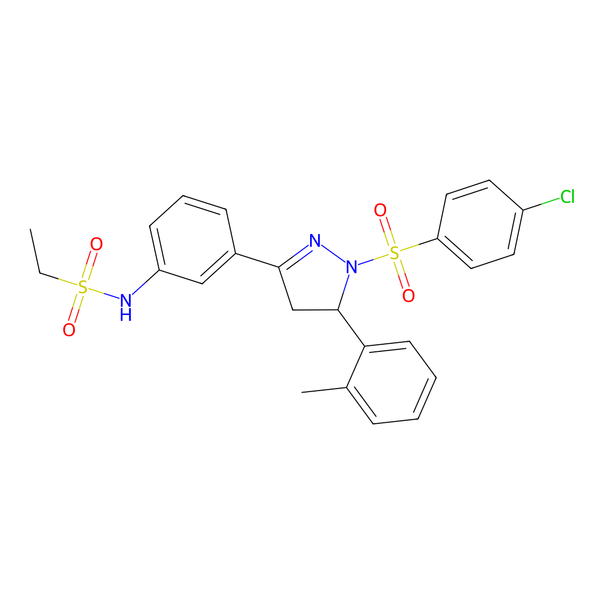 N-(3-(1-((4-chlorophenyl)sulfonyl)-5-(o-tolyl)-4,5-dihydro-1H-pyrazol-3-yl)phenyl)ethanesulfonamide molecular structure, CAS 851783-10-3