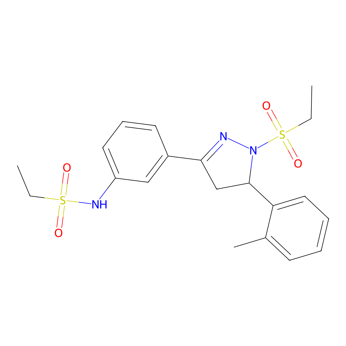 N-[3-[2-ethylsulfonyl-3-(2-methylphenyl)-3,4-dihydropyrazol-5-yl]phenyl]ethanesulfonamide molecular structure, CAS 851783-11-4