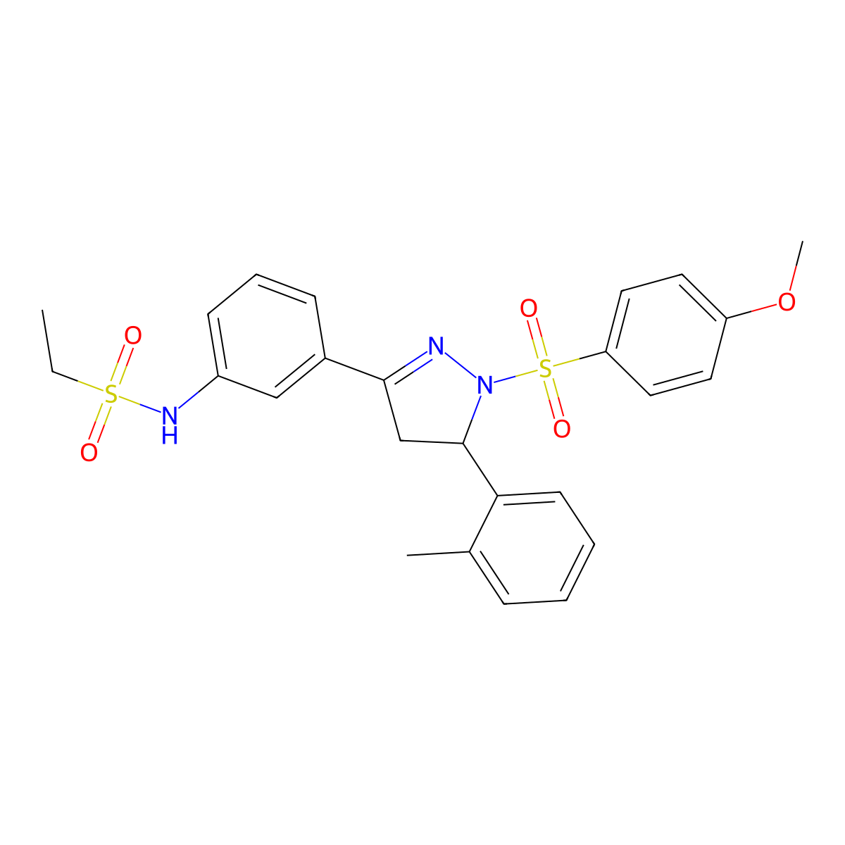 N-(3-(1-((4-methoxyphenyl)sulfonyl)-5-(o-tolyl)-4,5-dihydro-1H-pyrazol-3-yl)phenyl)ethanesulfonamide molecular structure, CAS 851783-13-6