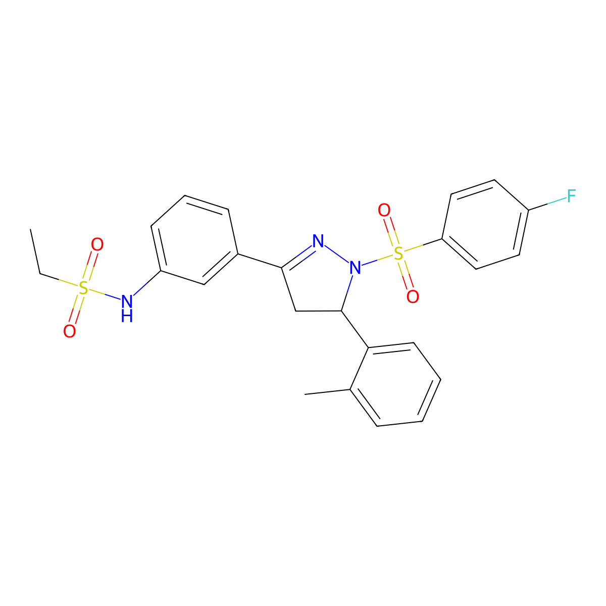 N-(3-(1-((4-fluorophenyl)sulfonyl)-5-(o-tolyl)-4,5-dihydro-1H-pyrazol-3-yl)phenyl)ethanesulfonamide molecular structure, CAS 851783-14-7