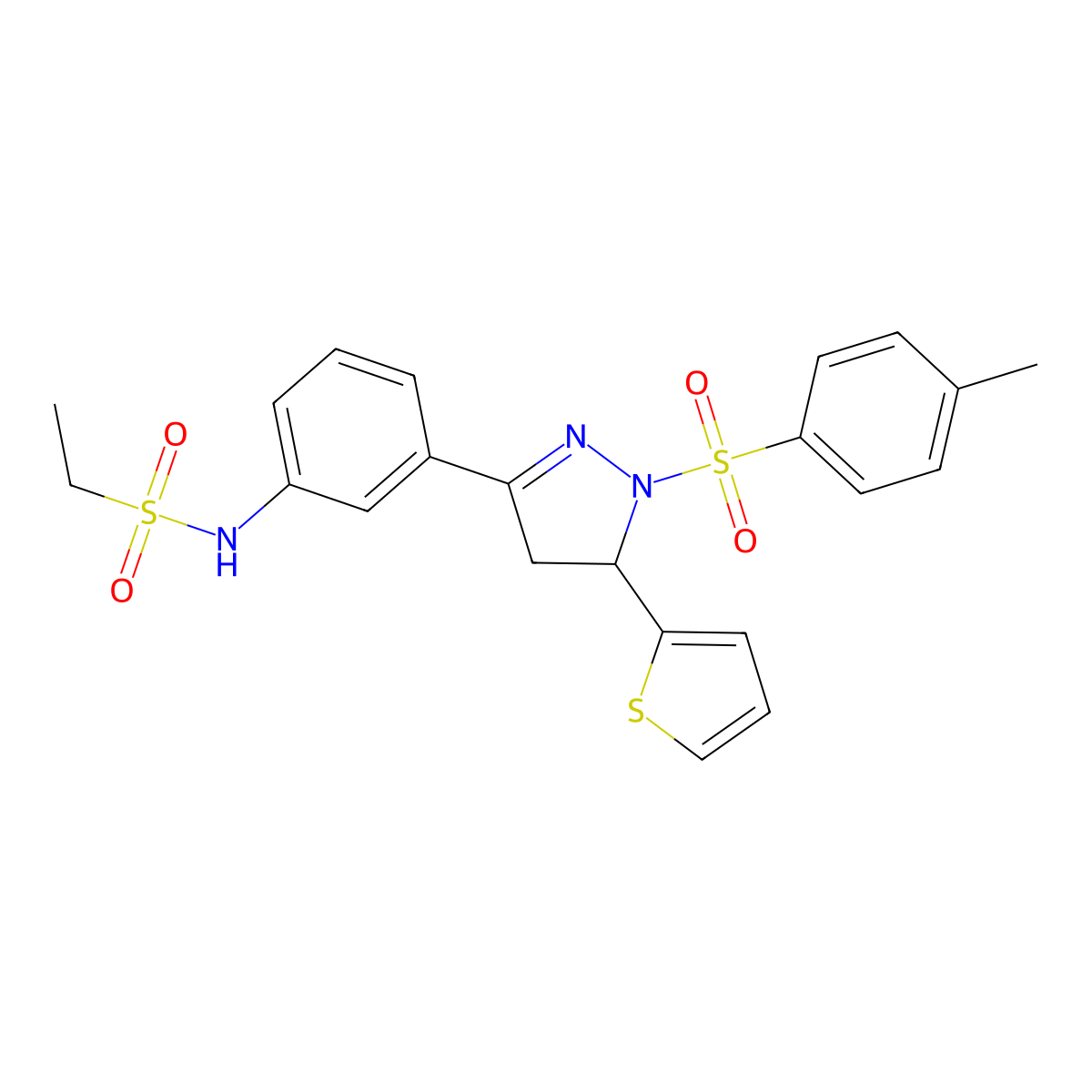 N-(3-(5-(thiophen-2-yl)-1-tosyl-4,5-dihydro-1H-pyrazol-3-yl)phenyl)ethanesulfonamide molecular structure, CAS 851783-18-1