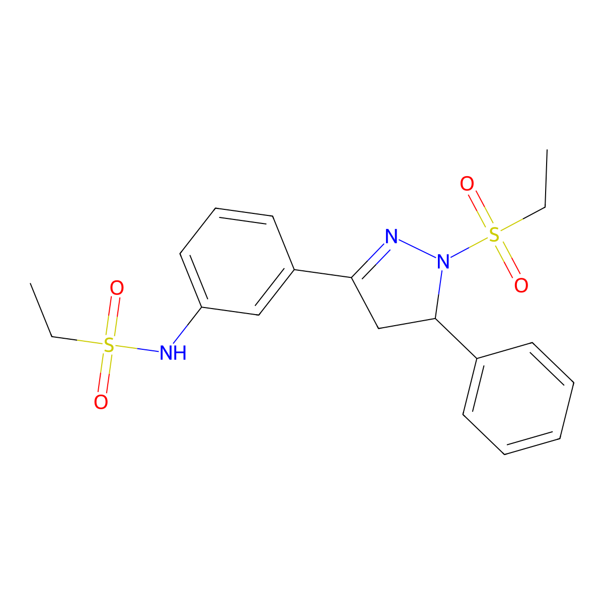 N-(3-(1-(ethylsulfonyl)-5-phenyl-4,5-dihydro-1H-pyrazol-3-yl)phenyl)ethanesulfonamide molecular structure, CAS 851783-21-6