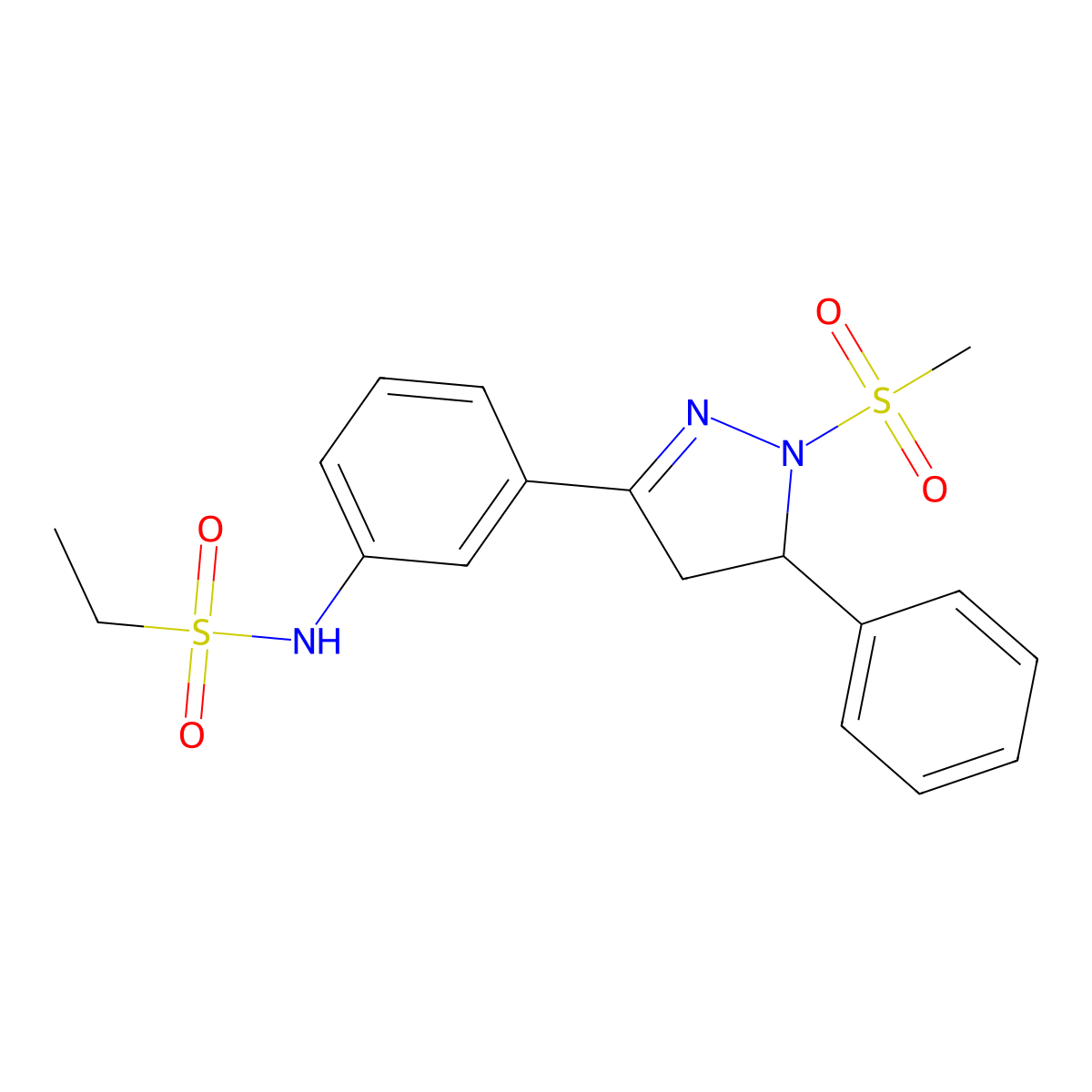 N-(3-(1-(methylsulfonyl)-5-phenyl-4,5-dihydro-1H-pyrazol-3-yl)phenyl)ethanesulfonamide molecular structure, CAS 851783-22-7