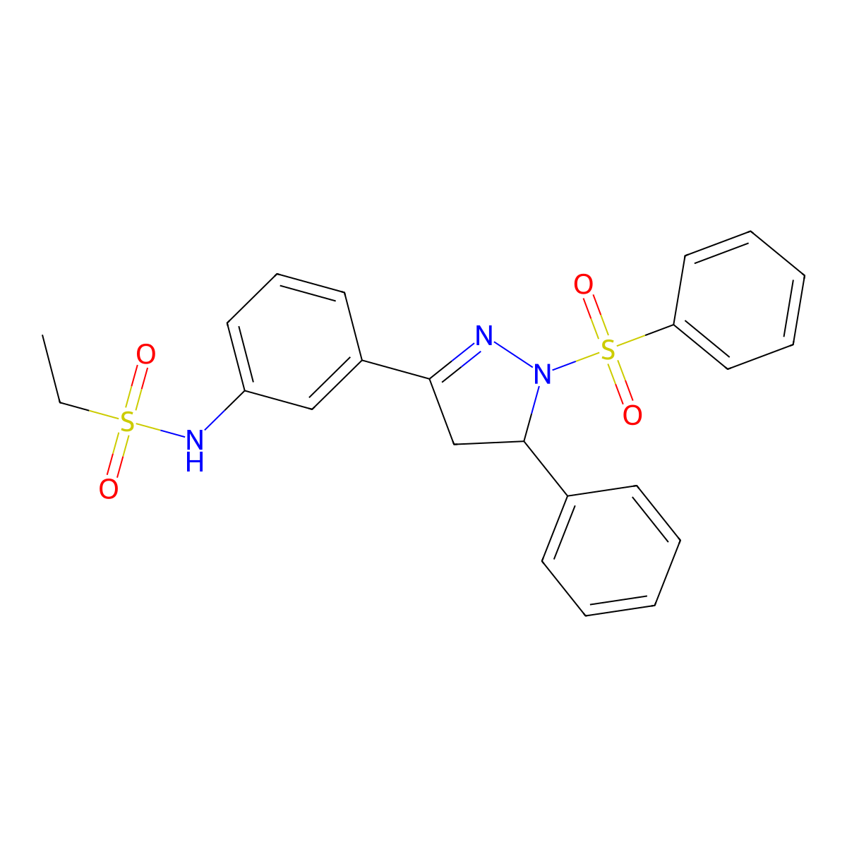 N-(3-(5-phenyl-1-(phenylsulfonyl)-4,5-dihydro-1H-pyrazol-3-yl)phenyl)ethanesulfonamide molecular structure, CAS 851783-23-8