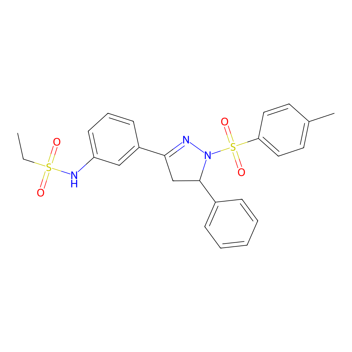 N-(3-(5-phenyl-1-tosyl-4,5-dihydro-1H-pyrazol-3-yl)phenyl)ethanesulfonamide molecular structure, CAS 851783-24-9
