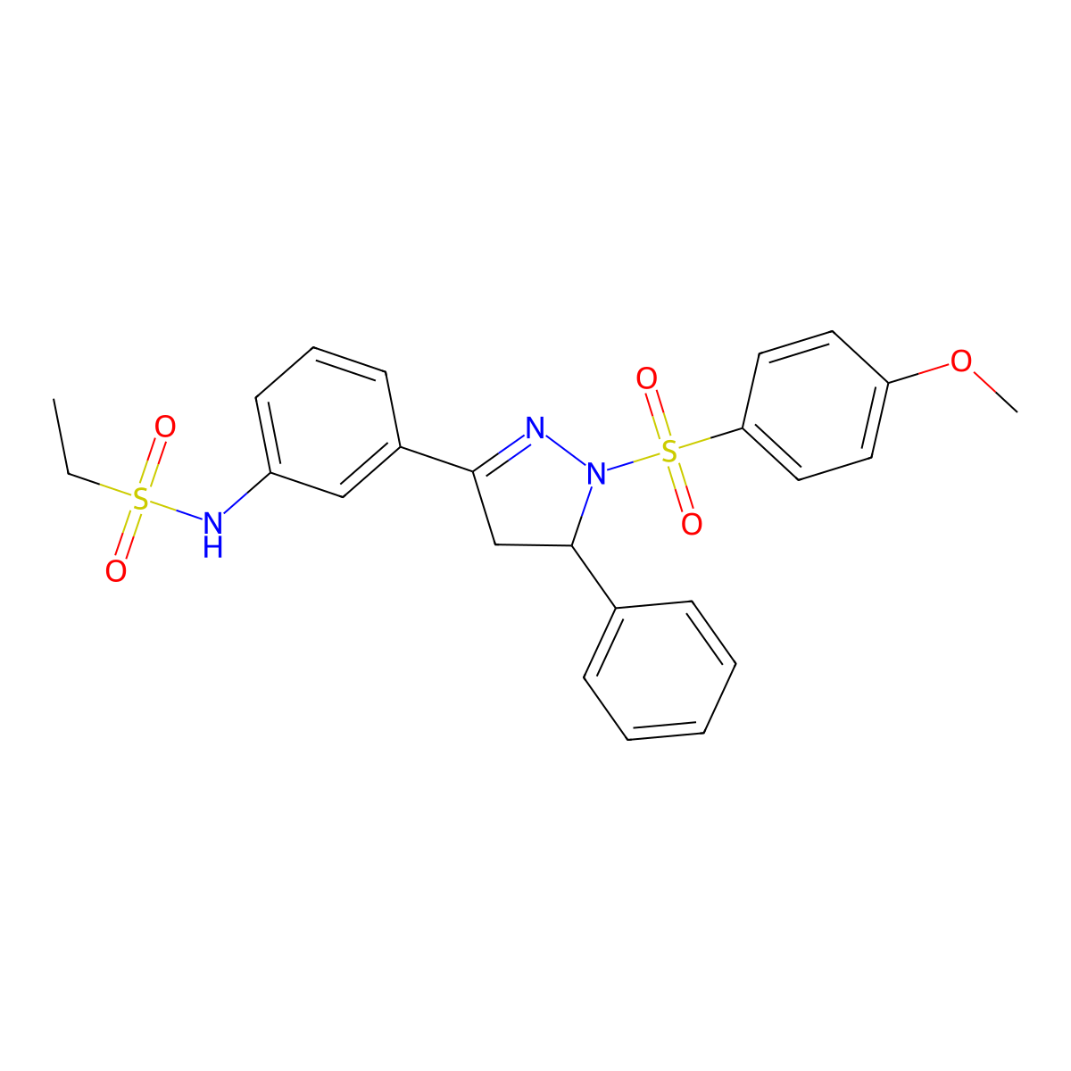 N-(3-(1-((4-methoxyphenyl)sulfonyl)-5-phenyl-4,5-dihydro-1H-pyrazol-3-yl)phenyl)ethanesulfonamide molecular structure, CAS 851783-25-0
