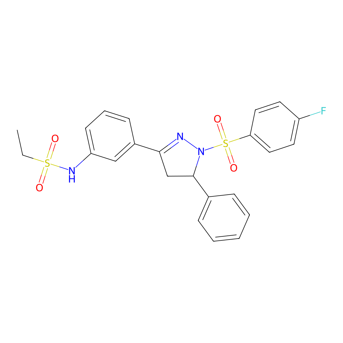 N-[3-[2-(4-fluorophenyl)sulfonyl-3-phenyl-3,4-dihydropyrazol-5-yl]phenyl]ethanesulfonamide molecular structure, CAS 851783-26-1