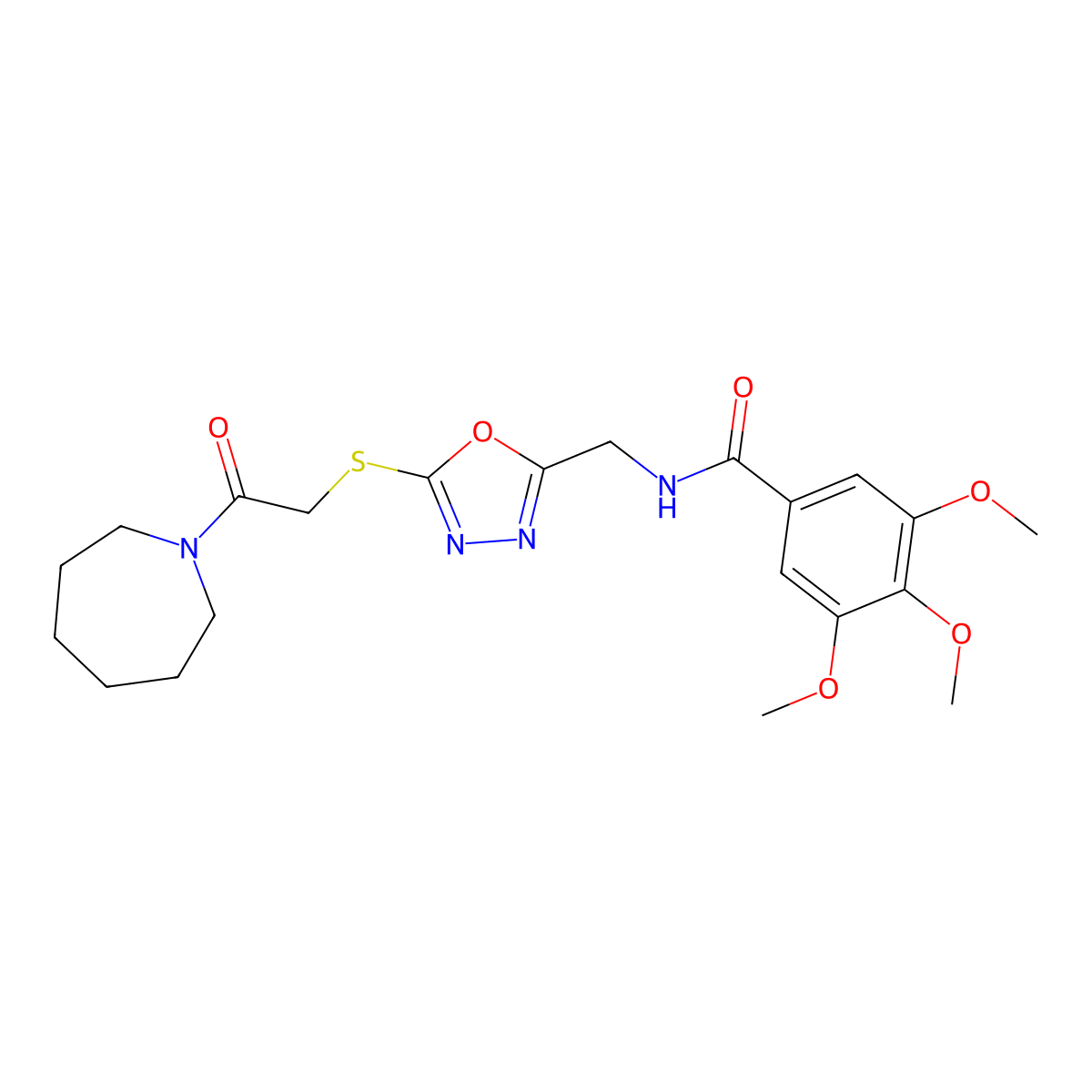 N-((5-((2-(azepan-1-yl)-2-oxoethyl)thio)-1,3,4-oxadiazol-2-yl)methyl)-3,4,5-trimethoxybenzamide molecular structure, CAS 851783-94-3