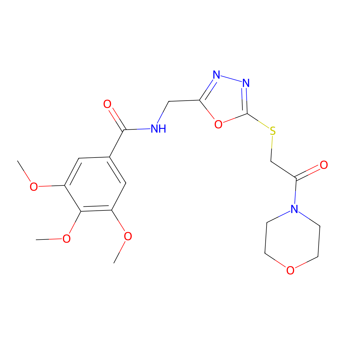 3,4,5-trimethoxy-N-((5-((2-morpholino-2-oxoethyl)thio)-1,3,4-oxadiazol-2-yl)methyl)benzamide molecular structure, CAS 851783-95-4