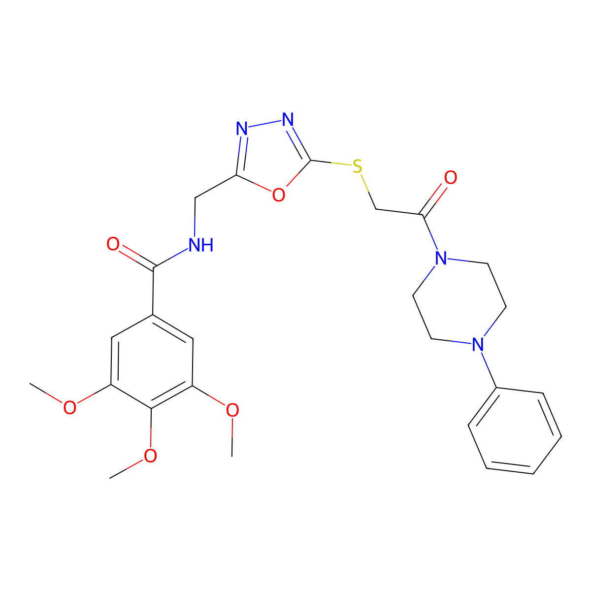 3,4,5-trimethoxy-N-[[5-[2-oxo-2-(4-phenylpiperazin-1-yl)ethyl]sulfanyl-1,3,4-oxadiazol-2-yl]methyl]benzamide molecular structure, CAS 851783-98-7