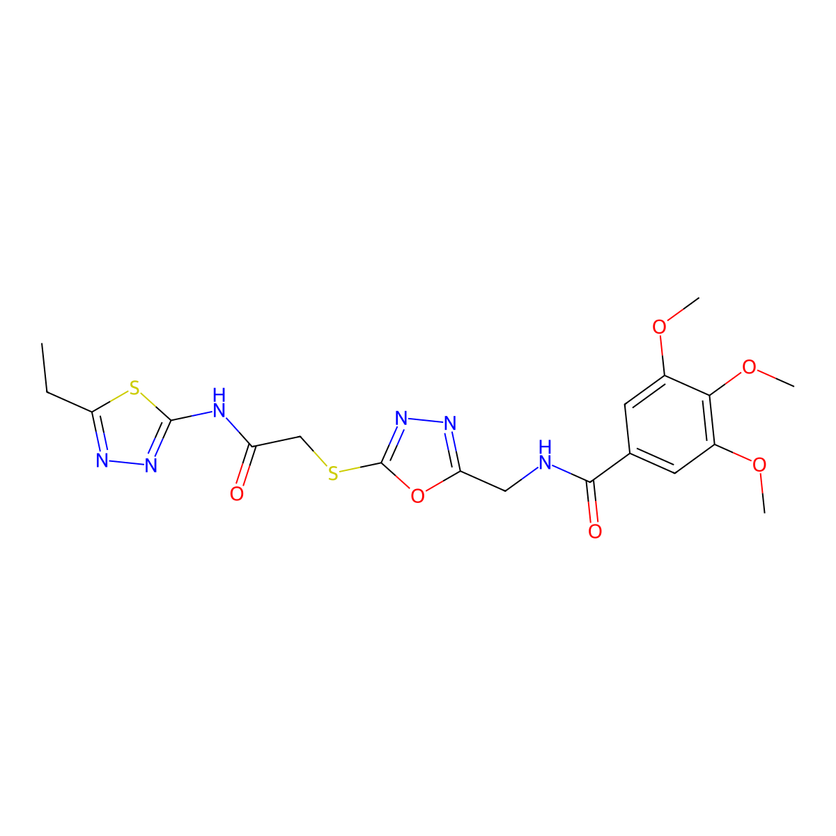 N-{[5-({[(5-Ethyl-1,3,4-thiadiazol-2-YL)carbamoyl]methyl}sulfanyl)-1,3,4-oxadiazol-2-YL]methyl}-3,4,5-trimethoxybenzamide molecular structure, CAS 851784-04-8