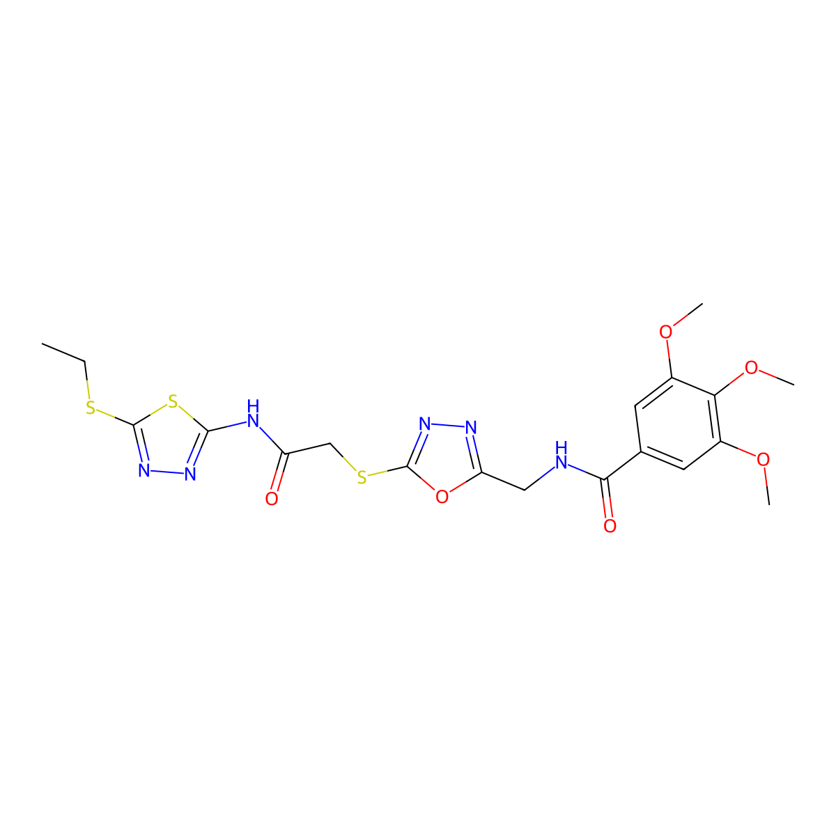 N-[[5-[2-[(5-ethylsulfanyl-1,3,4-thiadiazol-2-yl)amino]-2-oxoethyl]sulfanyl-1,3,4-oxadiazol-2-yl]methyl]-3,4,5-trimethoxybenzamide molecular structure, CAS 851784-05-9