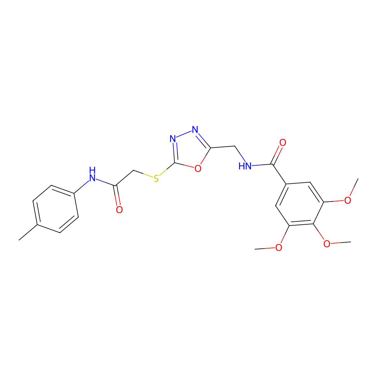 3,4,5-trimethoxy-N-[[5-[2-(4-methylanilino)-2-oxoethyl]sulfanyl-1,3,4-oxadiazol-2-yl]methyl]benzamide molecular structure, CAS 851784-14-0