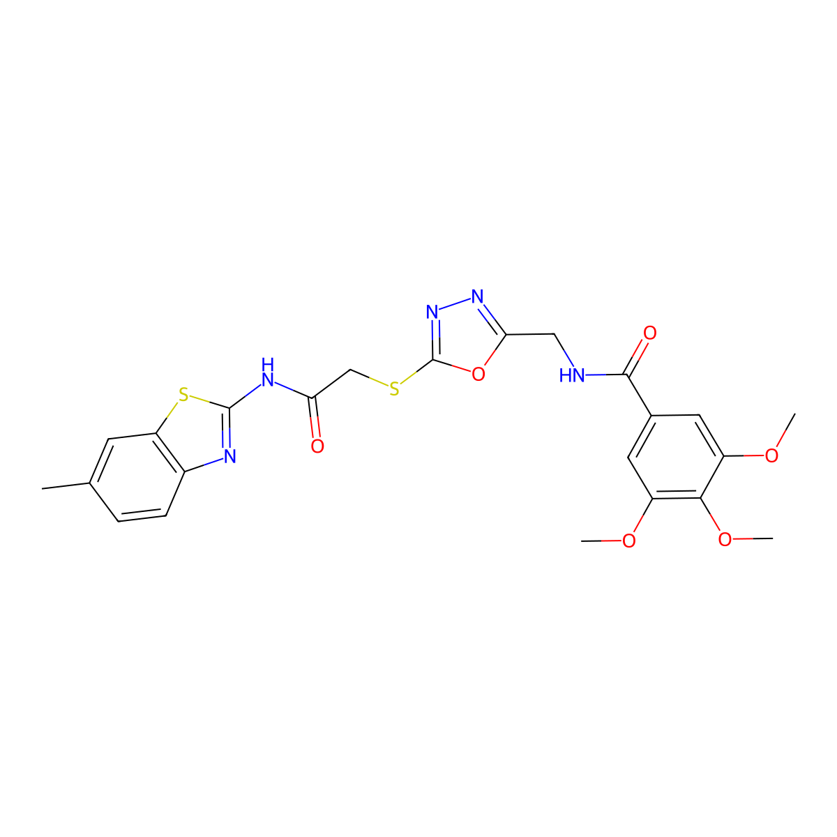 3,4,5-trimethoxy-N-((5-((2-((6-methylbenzo[d]thiazol-2-yl)amino)-2-oxoethyl)thio)-1,3,4-oxadiazol-2-yl)methyl)benzamide molecular structure, CAS 851784-30-0