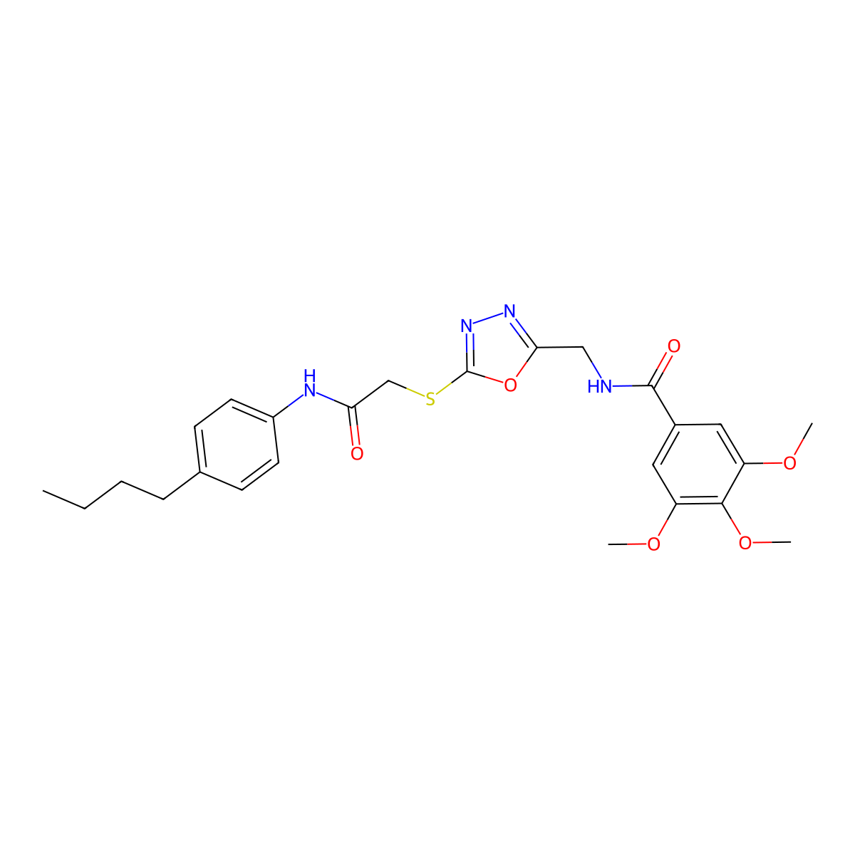 N-[[5-[2-(4-butylanilino)-2-oxoethyl]sulfanyl-1,3,4-oxadiazol-2-yl]methyl]-3,4,5-trimethoxybenzamide molecular structure, CAS 851784-33-3