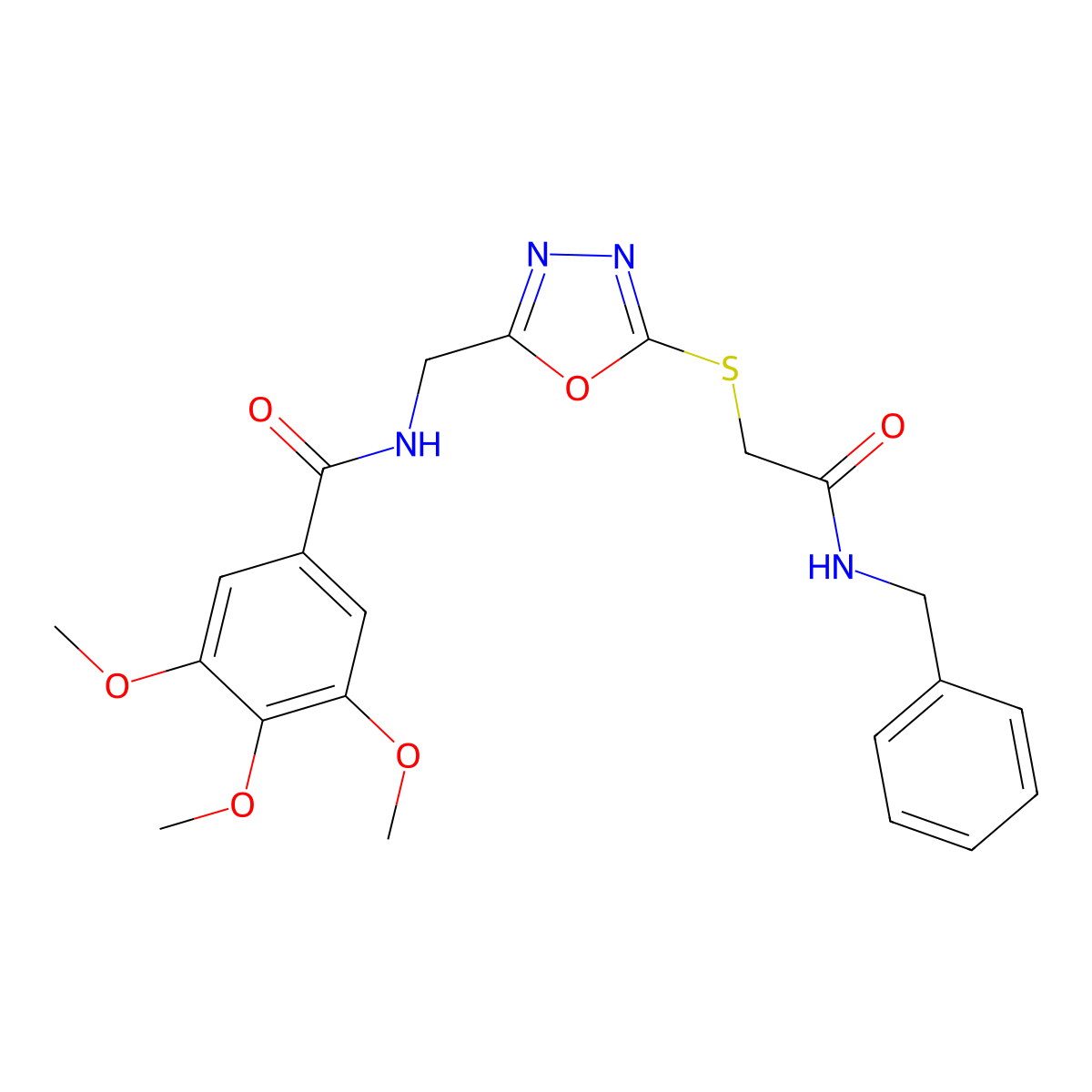 N-[(5-{[2-(benzylamino)-2-oxoethyl]thio}-1,3,4-oxadiazol-2-yl)methyl]-3,4,5-trimethoxybenzamide molecular structure, CAS 851784-45-7