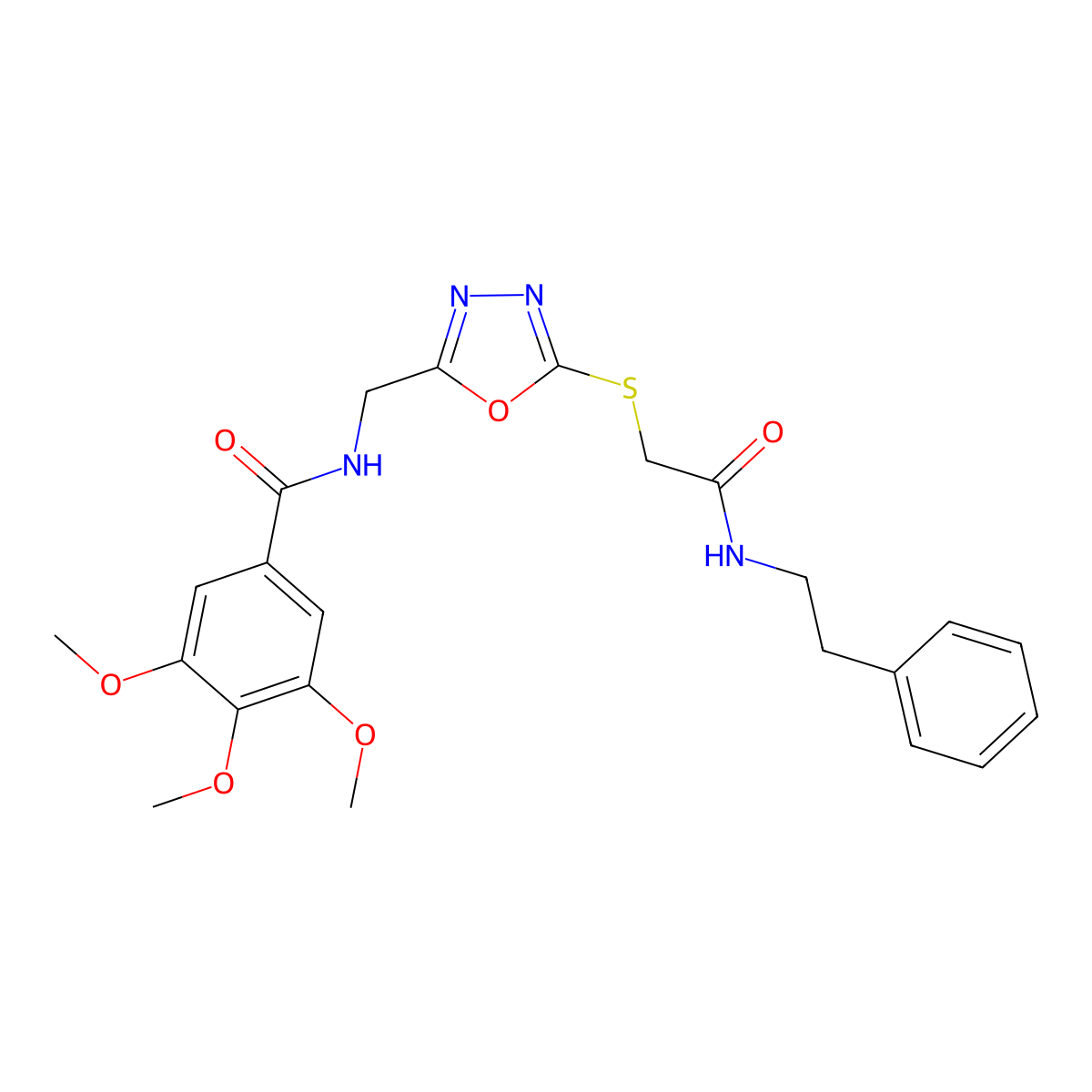 3,4,5-trimethoxy-N-((5-((2-oxo-2-(phenethylamino)ethyl)thio)-1,3,4-oxadiazol-2-yl)methyl)benzamide molecular structure, CAS 851784-49-1