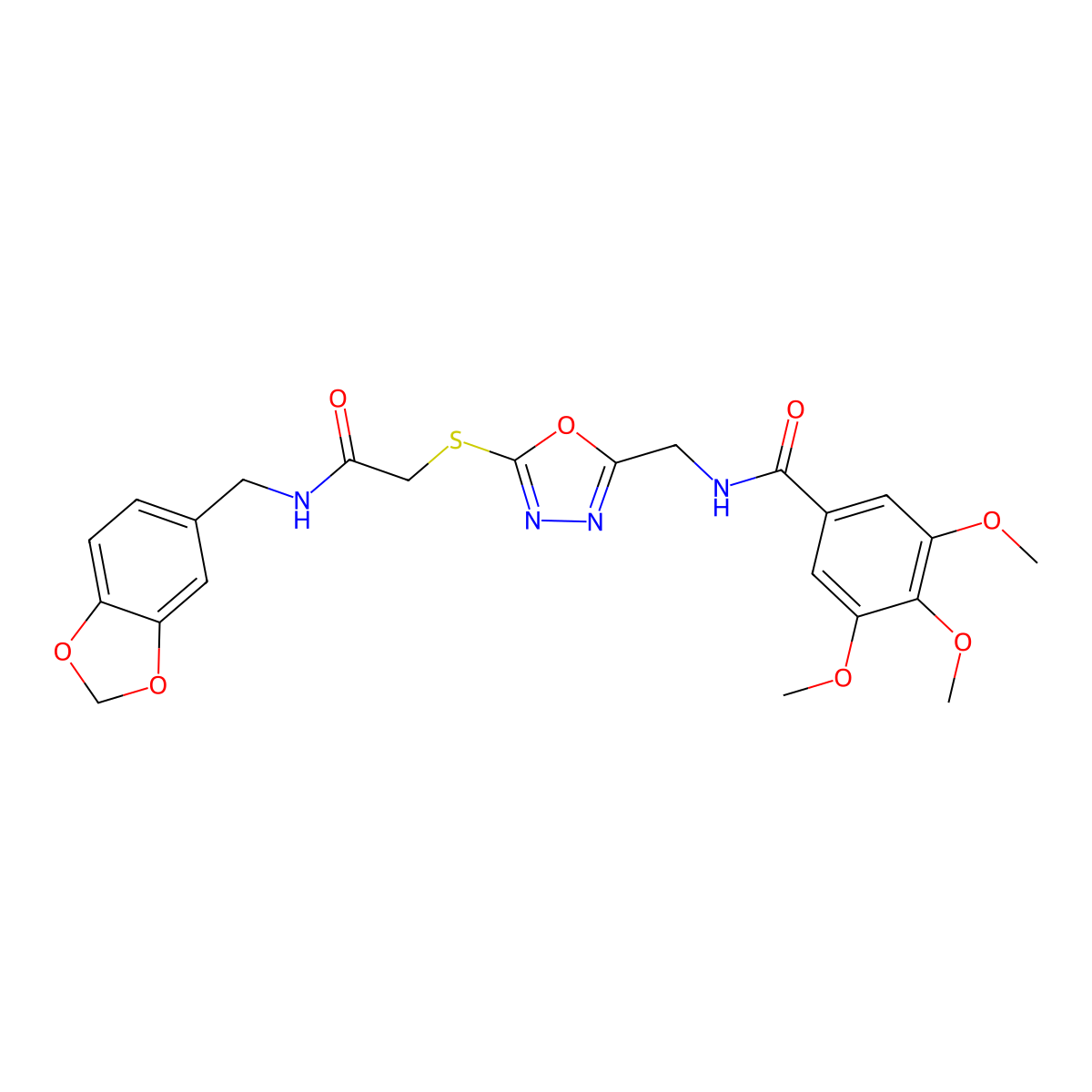N-[[5-[2-(1,3-benzodioxol-5-ylmethylamino)-2-oxoethyl]sulfanyl-1,3,4-oxadiazol-2-yl]methyl]-3,4,5-trimethoxybenzamide molecular structure, CAS 851784-63-9