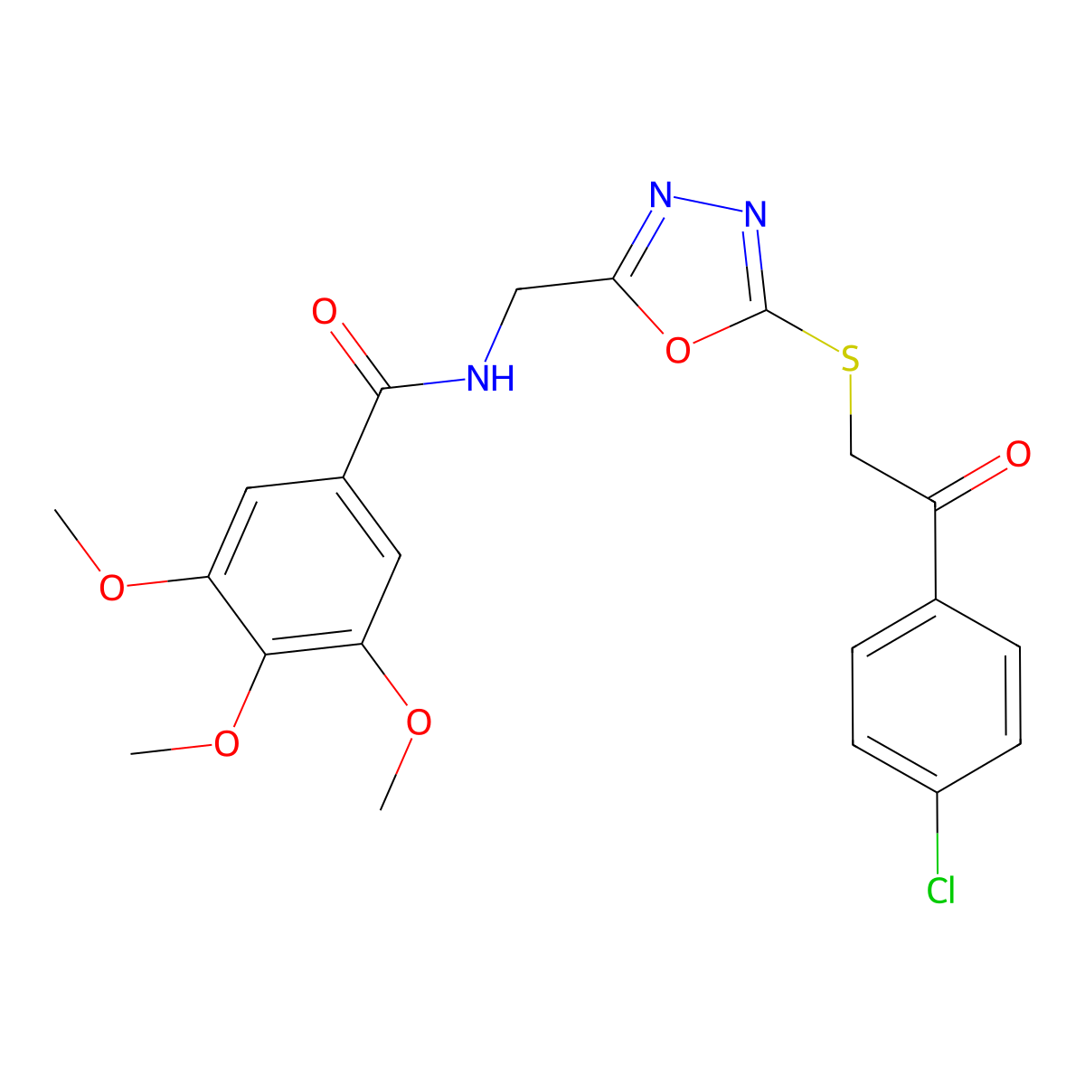N-[[5-[[2-(4-Chlorophenyl)-2-oxoethyl]thio]-1,3,4-oxadiazol-2-yl]methyl]-3,4,5-trimethoxybenzamide molecular structure, CAS 851784-77-5