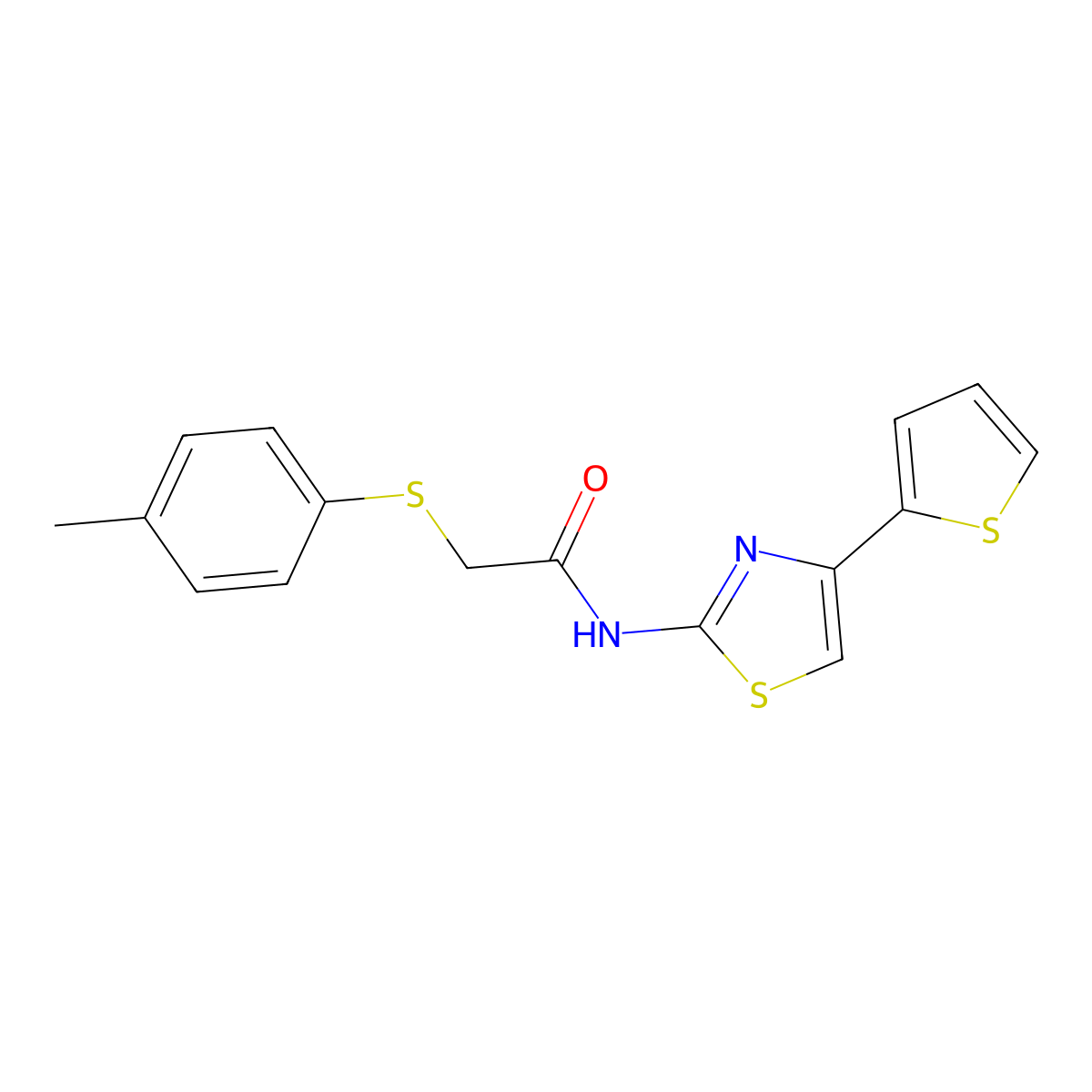 N-(4-(thiophen-2-yl)thiazol-2-yl)-2-(p-tolylthio)acetamide molecular structure, CAS 851788-36-8