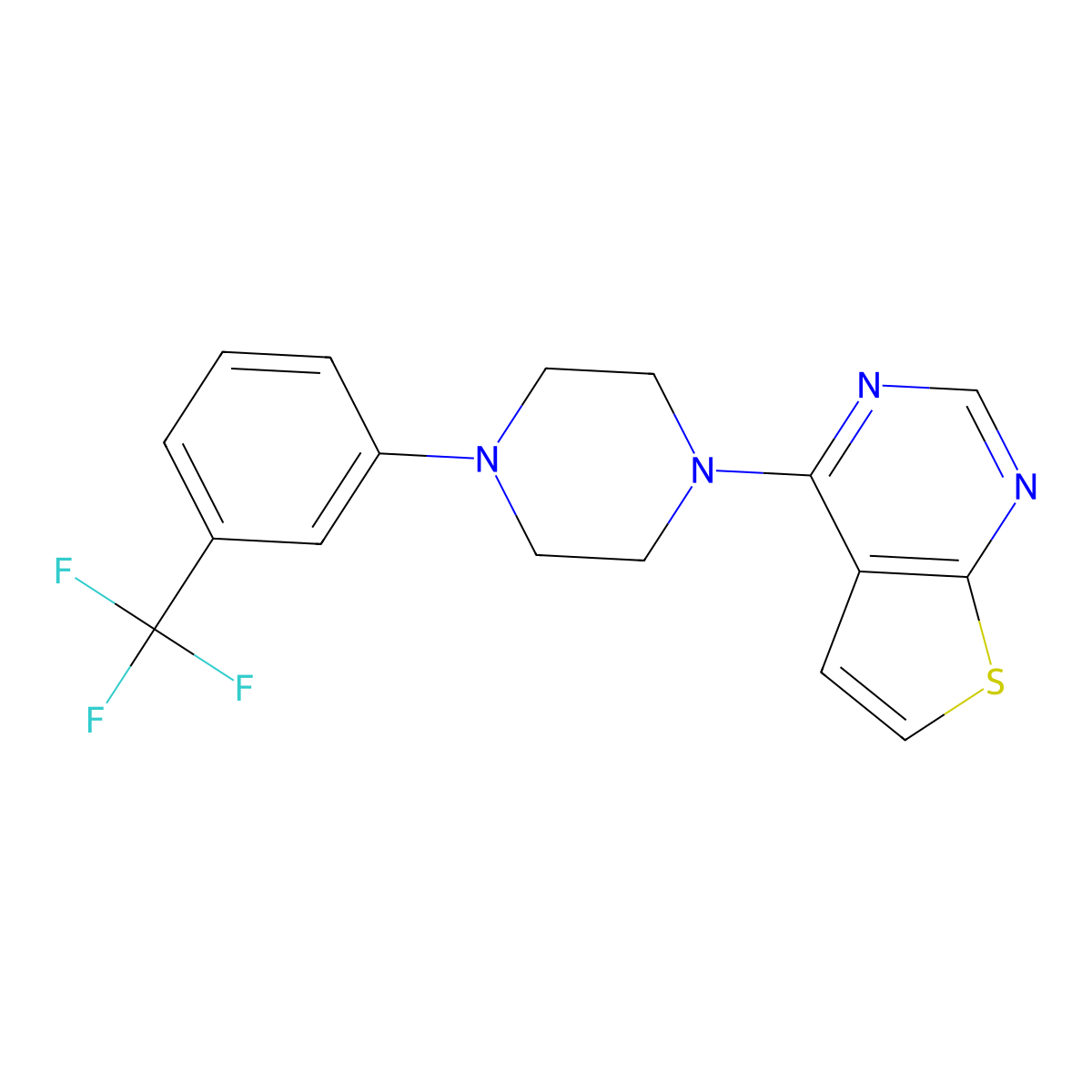 4-(4-(3-(Trifluoromethyl)phenyl)piperazin-1-yl)thieno[2,3-d]pyrimidine molecular structure, CAS 851789-97-4