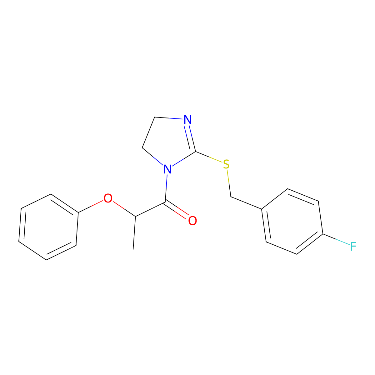 1-(2-((4-fluorobenzyl)thio)-4,5-dihydro-1H-imidazol-1-yl)-2-phenoxypropan-1-one molecular structure, CAS 851800-13-0
