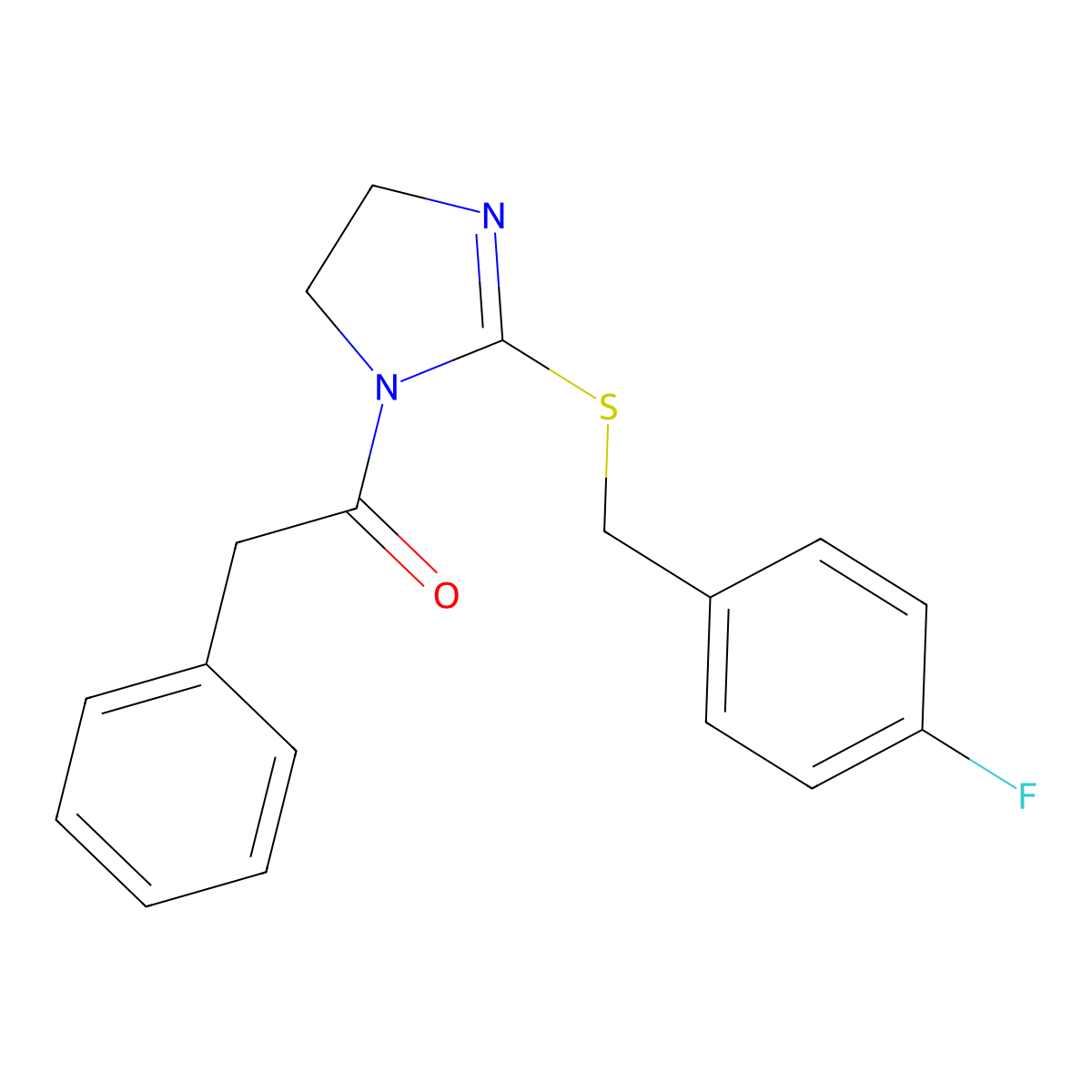 1-(2-((4-fluorobenzyl)thio)-4,5-dihydro-1H-imidazol-1-yl)-2-phenylethanone molecular structure, CAS 851800-15-2