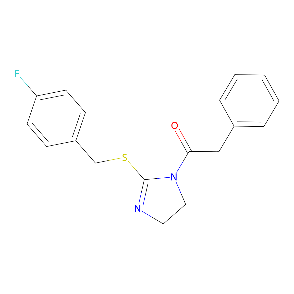 1-(2-((4-fluorobenzyl)thio)-4,5-dihydro-1H-imidazol-1-yl)-2-phenylethanone molecular structure, CAS 851800-15-2