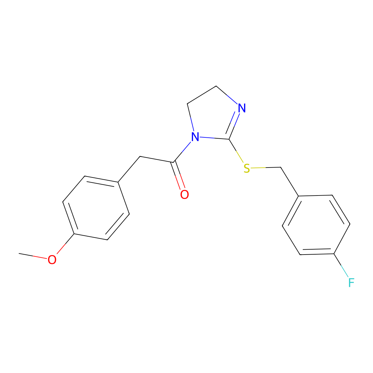 1-(2-((4-fluorobenzyl)thio)-4,5-dihydro-1H-imidazol-1-yl)-2-(4-methoxyphenyl)ethanone molecular structure, CAS 851800-16-3